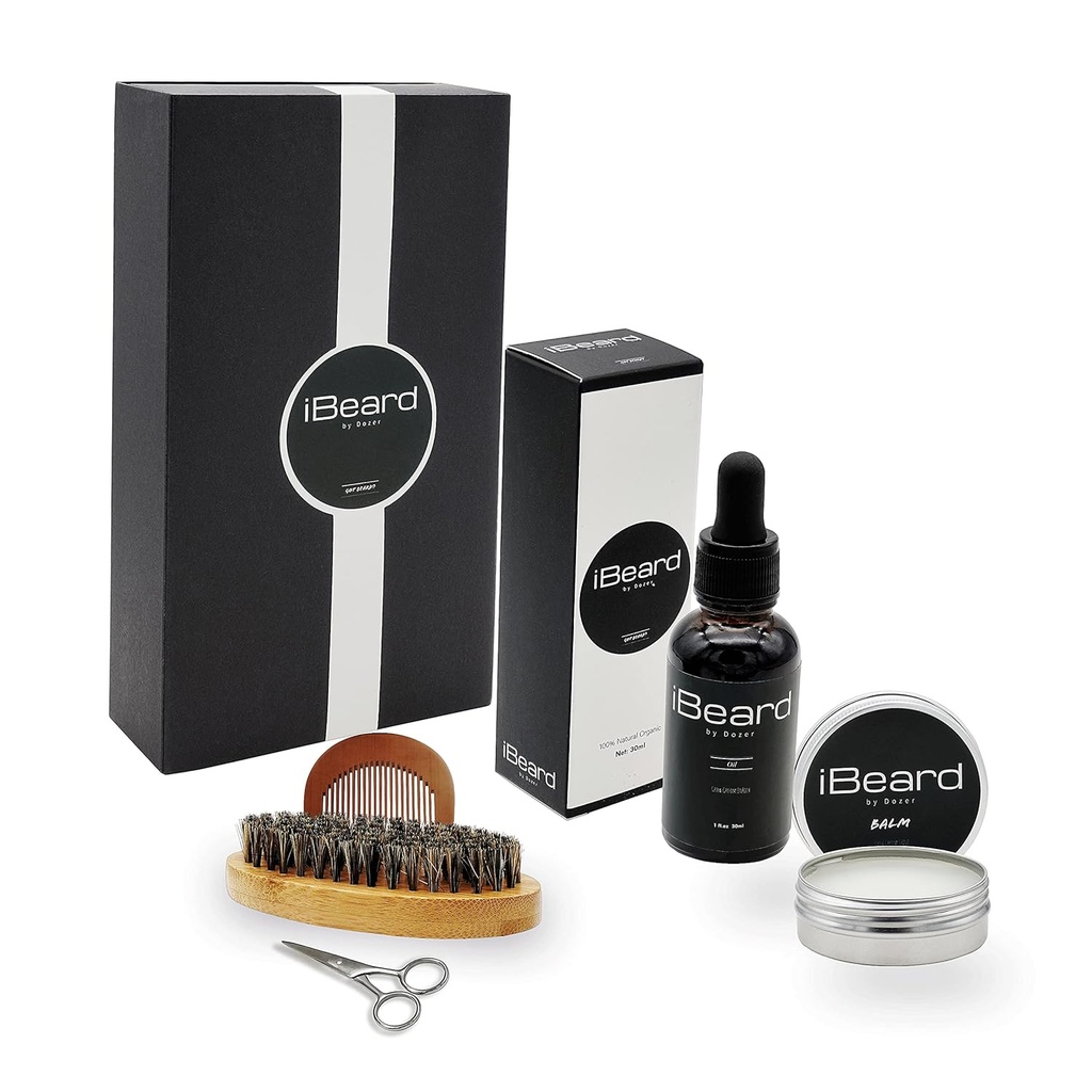 Beard Growth Kit z Beard Oil, Beard Brush, Nożyczki, Beard Balm i Drewno Comb Perfect Beard Grooming Kit dla mężczyzn