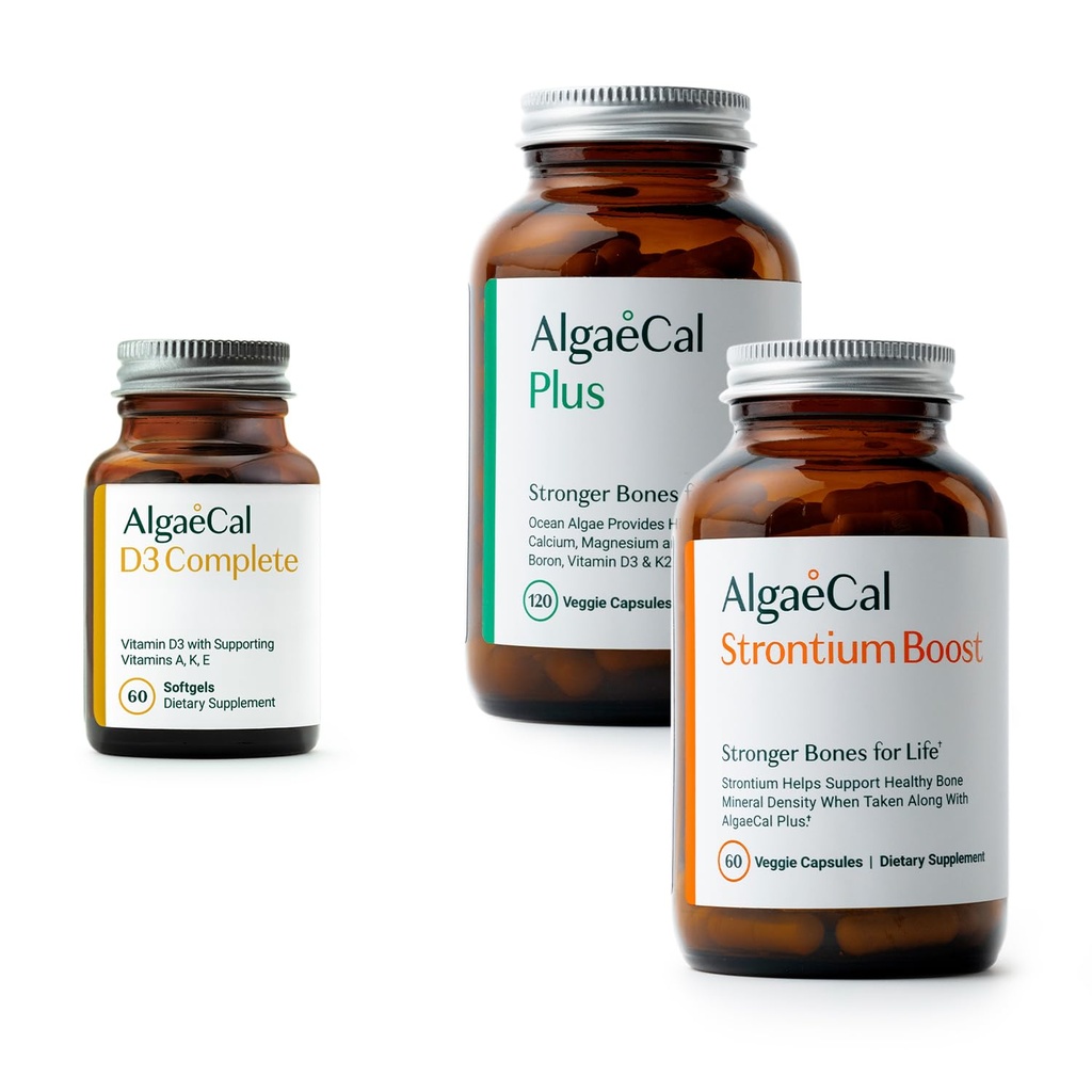 ALGAECAL Bone Health Bundle - D3 Complete (1000 j.m.) + K2, Witamina E, Witamina A & Plant- based Wapnia Clinical Supported to Increase Bone Density