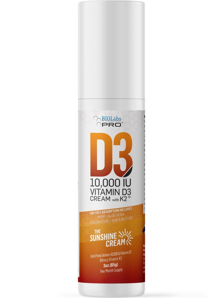 BIOLABS PRO Wszystkie naturalne witaminy D3 10000IU Witamina D Śmietana - Maksymalna moc - Zwalczanie niedoboru witaminy D Naturalnie - z Witaminą K2 & Olive Leaf Extract - Bezpieczny i skuteczny (10,000IU - 3.0oz)