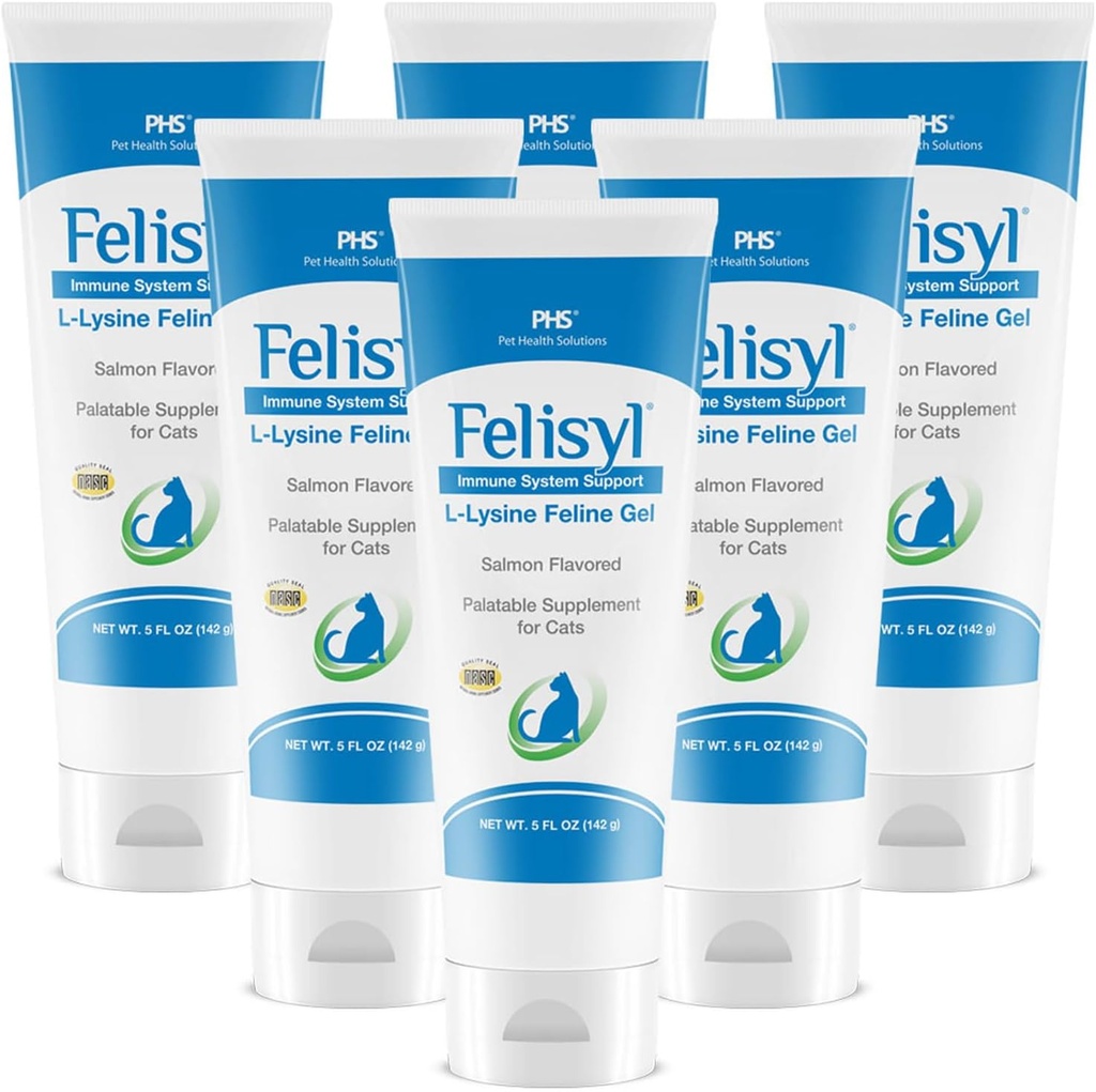 L- Lysine żel dla kotów (5oz) - wspomaga immunologiczne, oddechowe i Eye Health. Smaczne łososiowe smaki - Made in The USA (6 Pack)