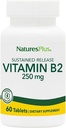 NaturesPlus Witamina B2 (Riboflavin) - 250 mg, 60 Tabletki wegetariańskie, Trwałe uwolnienie - Naturalna energia & Metabolizm Booster, Promotuje ogólne zdrowie - Bez glutenu - 60 Służenie