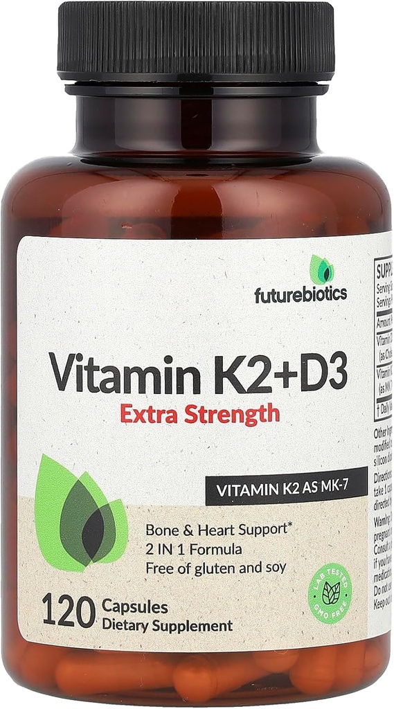 Futurebiotyki Witamina K2 + D3, dodatkowa siła, 120 kapsułek