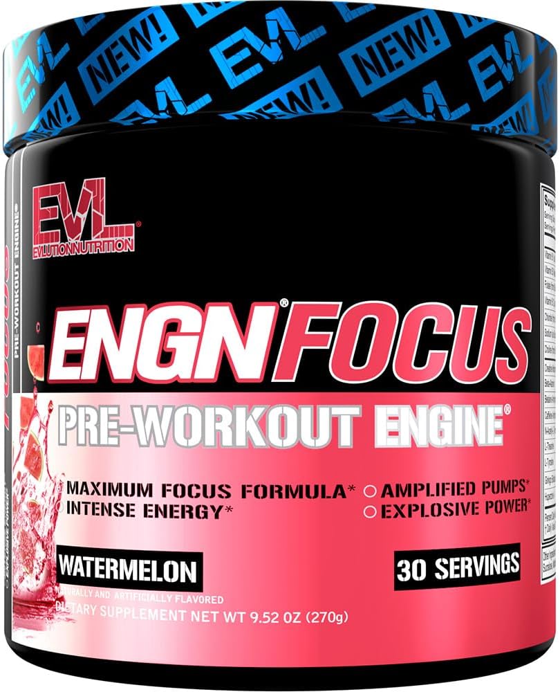 Evlution Nutrition ENGN Focus - Intensywne wstępne ćwiczenia z kreaturą - Maksymalna formuła ostrości - Wstępny trening proszku do długotrwałej energii - z Beta- Alanina & Kofeina - 30 Słupki - Arbuz