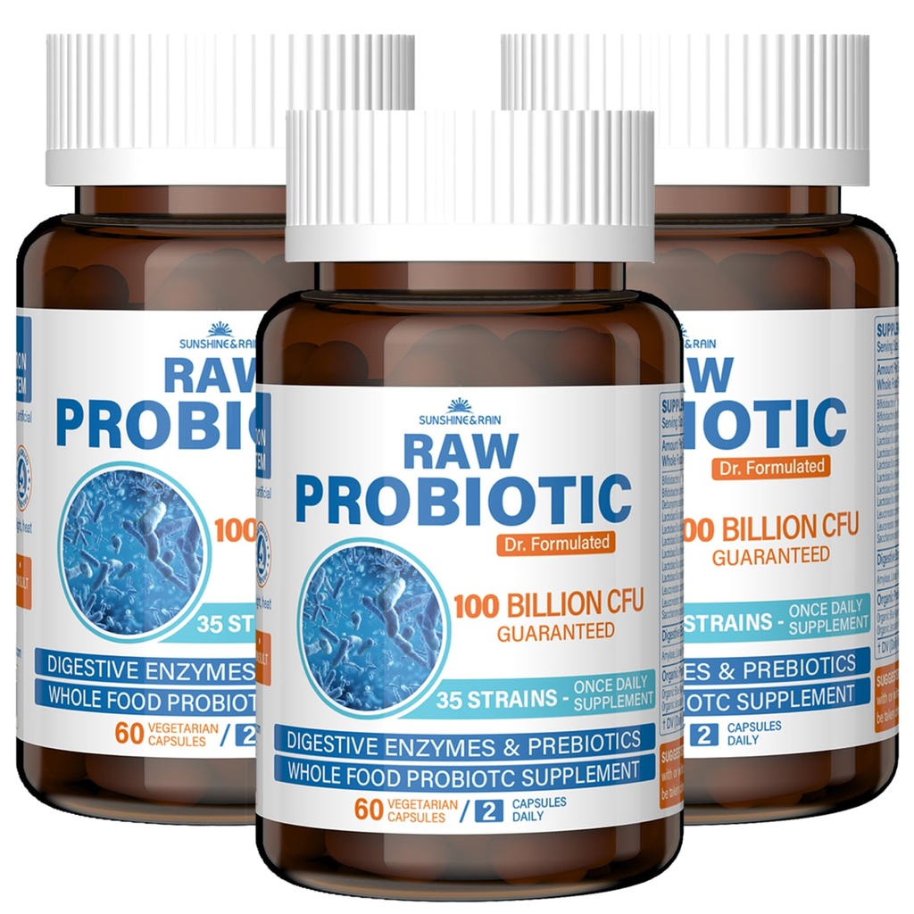 Probiotyki surowe dla kobiet i mężczyzn - 100 Miliard CFU, 35 Szczepów, Prebiotyki Organiczne i Naturalne Enzymy Digestive dla Digestive, Gut & Immune Health - Soy and gluten Free, Non-GMO, 180 Kapsułki Vegan