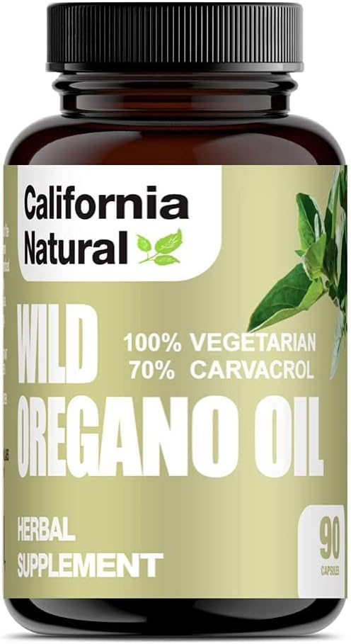 Wild Oregano Oil Vegetarian Soft Kapsułki - Kalifornia Natural - System immunologiczny & Wsparcie pokarmowe - Promowanie Gut zdrowia i zdrowej trawienia - 100% wegetarianin - 70% Carvacrol - Herbal 90 Count