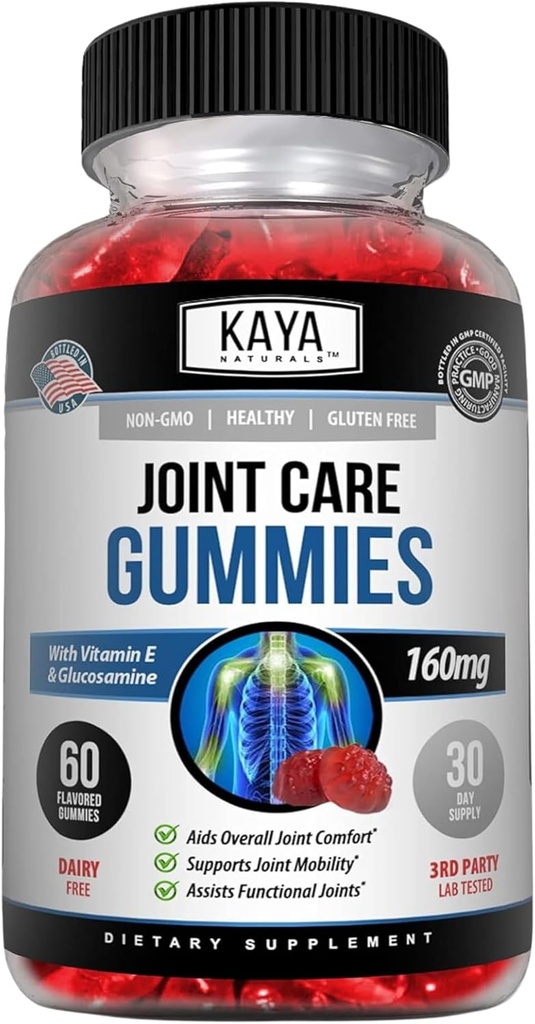 Kaya Naturals Mobility Care Gummies for Back, Knees & Hands - Elastyczność Wsparcie - Gummies Glucozamina Najlepsze wsparcie immunologiczne dla kobiet i mężczyzn - 60 Count