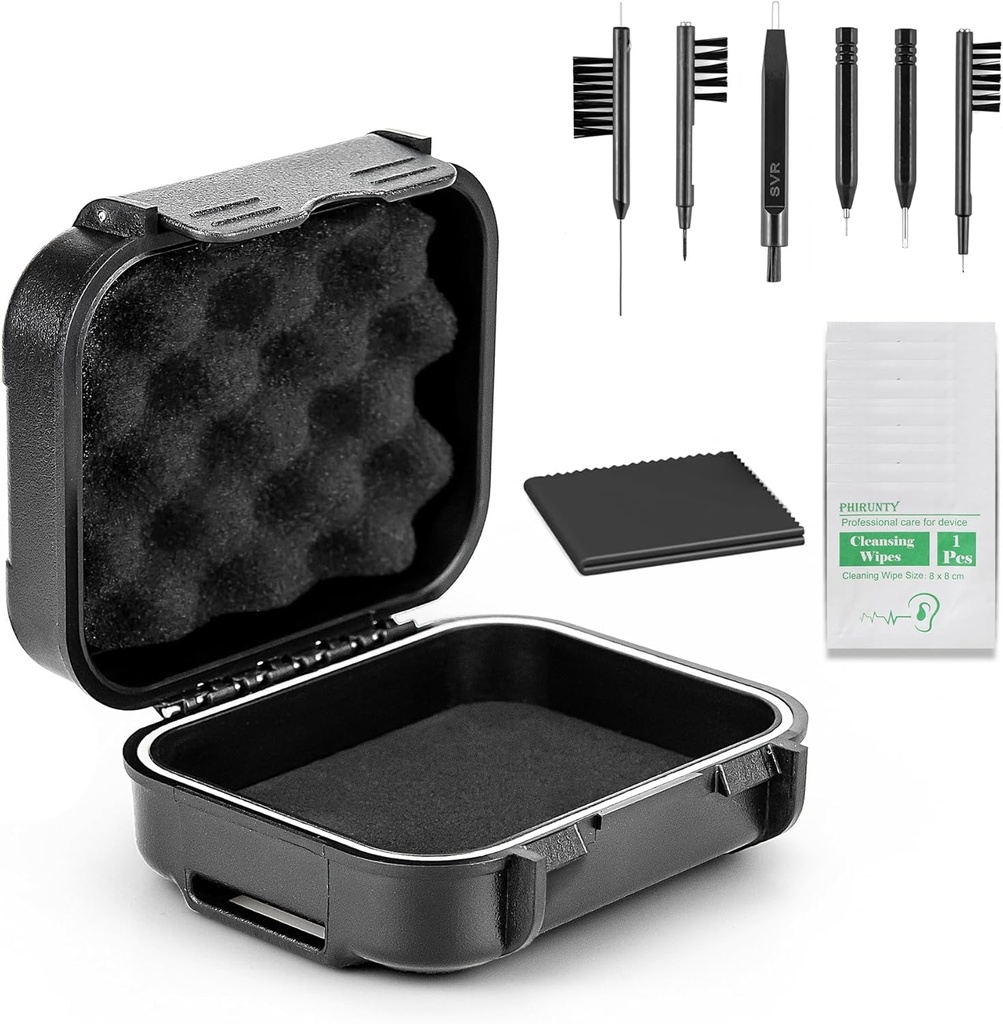 18 Kawałki zestaw wysokiej uszczelnienia wodoodporna aid słuchowy Case z ekstraktowalną gąbką, Drop- Dowód Drop-, Shock- Dowód Shock i Crush- Proof Storage Box, Pomoc słuchu Akcesoria do czyszczenia Zestawy narzędzie