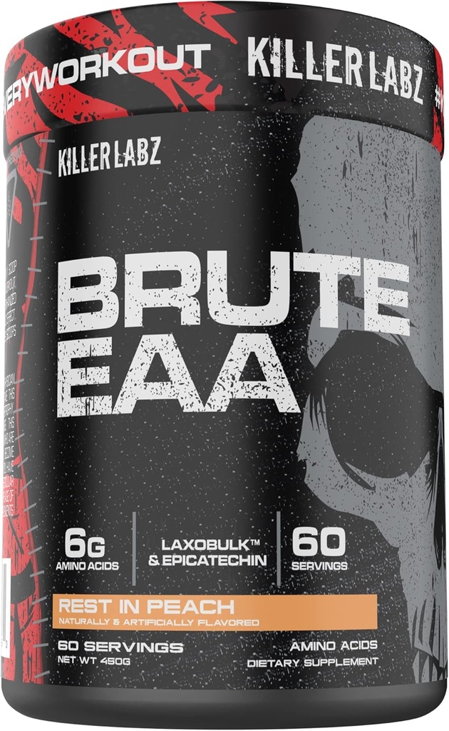 KILLER LABZ Brute EAA Branched Chain & Essential Amino Acids Residence 124; 6g Aminos to Accelerate Recovery and Lean Mass Gains 60 Servings (Odpoczynek w brzoskwini)