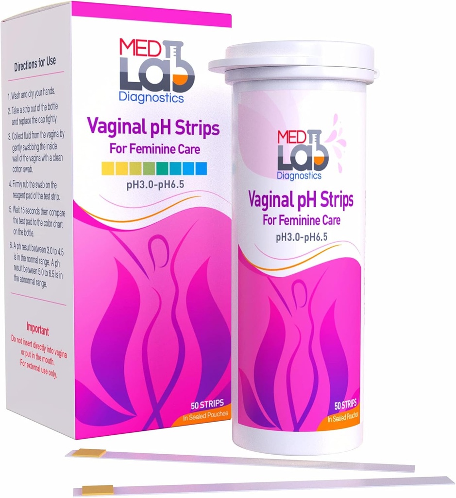 Vaginal ph Test Strips for Women (50 cnt). BV Bakterial Vaginosis and Yeast Infection Test Strips. Test pH kobiecego dla zdrowia pochwy, kwasowości i alkaliczności. Paski w uszczelnionych płatkach