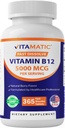 Witamina Witamina Witamina B12 5000 µg - 365 Szybkie rozpuszczenie tabletek Smak Berry - Wspomaga wytwarzanie energii i system nerwowy Zdrowie - Nie-GMO, Gluten- Free