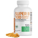 Bronson Super B100 Witamina B Kompleks Trwałe uwalnianie zawiera wszystkie witaminy B (Witamina B1, B2, B3, B6, B9 - Kwas foliowy, B12), 120 tabletek