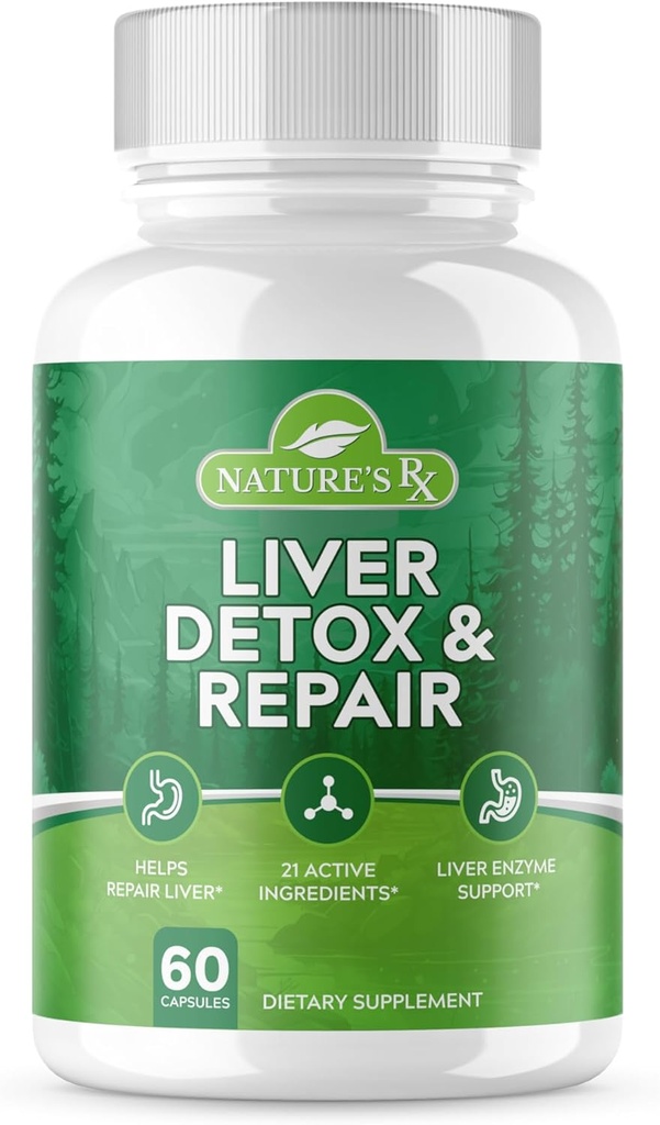 Nature 's RX Xi124; # 1 RATED Premium Liver Cleanse & Detox Xi124; Optymalizacja funkcji wątroby, Naprawa enzymów wątrobowych Xi124; Ultra Dased Formuła w / 21 Potężne składniki 124; Trzecia strona Tested + USA Made - 60 Kapsułki