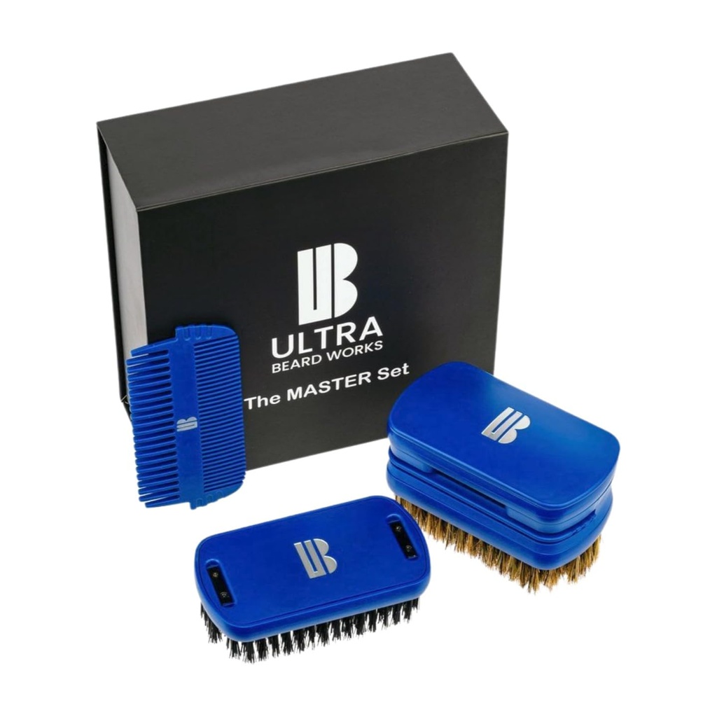 Magnetyzowany pędzel z brodą "Master" Set. "ULTIMATE BRUSH" jest zestawem szczotki 3-in-1. Zawiera: lustro, schowek, dwa grzebienie i dwa szczotki. Odłączalne części tworzą indywidualne urządzenie.