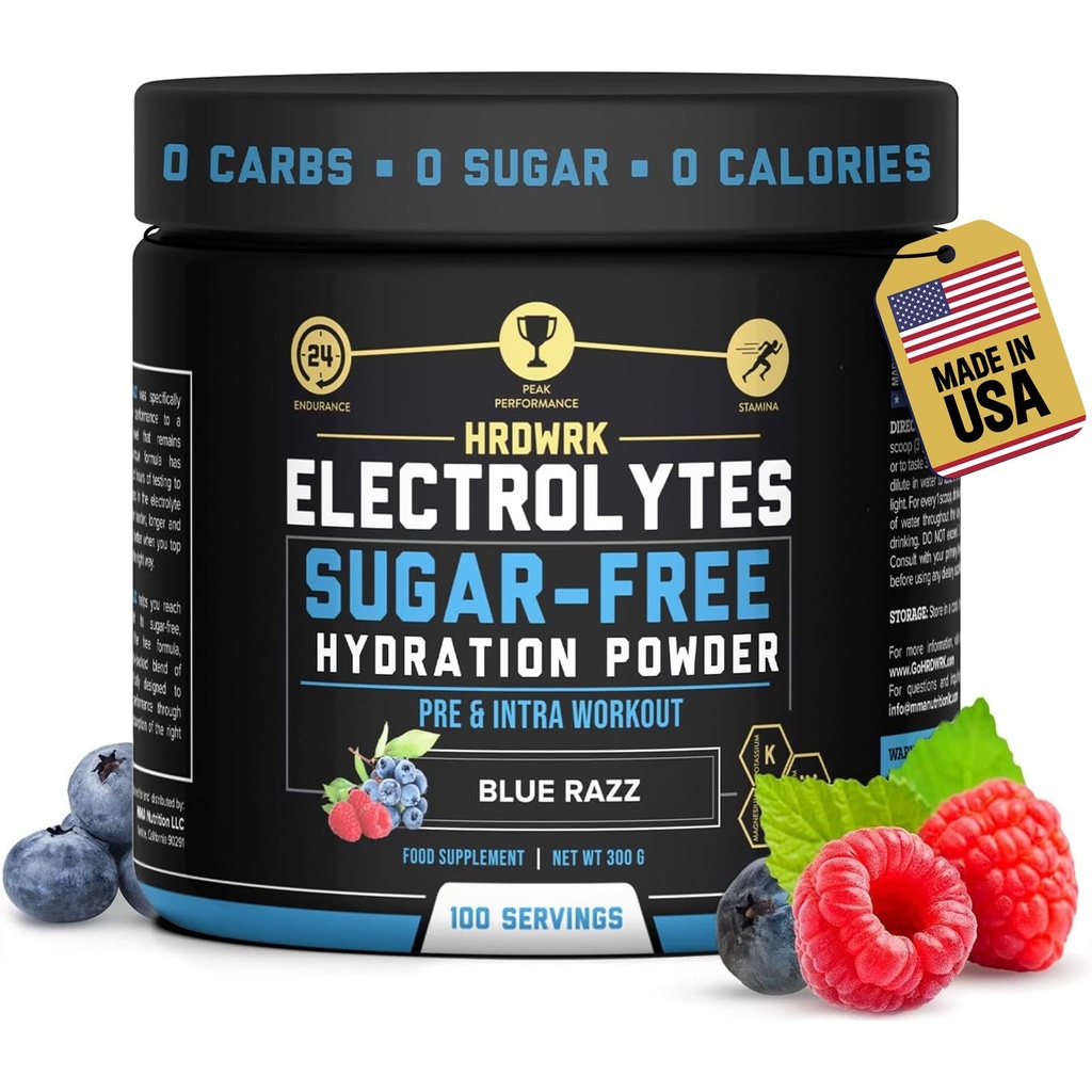 HRDWRK Elektrolity Proszek z magnezem, Potas - Cukier wolny Electrolytes Boost Endurance i zmniejszyć zmęczenie z tego suplementu elektrolitów - Maksymalne nawodnienie - Keto Friendly