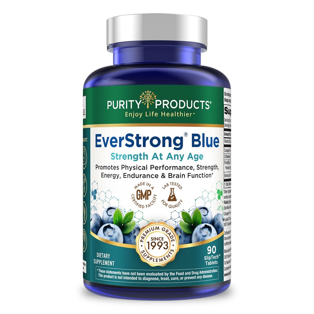 Czystość Produkty Everstrong Blue Siła Building + Mózg Wzmocnienie w / Mięśnie Matrix Mieszanka ft. Kreatyna Monowodzian + Więcej, PurityBlue Organic Blueberry Complex, 1000 IU Witamina D3- 90 Tabletki