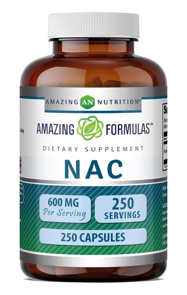 Amazing Supples NAC (N- Acetyl- L- Cysteine) Supplement XI124; 600 Mg per Serving XI4; 250 Capples XI124; Non- GMO XI124; Gluten Free XI124; Made in USA
