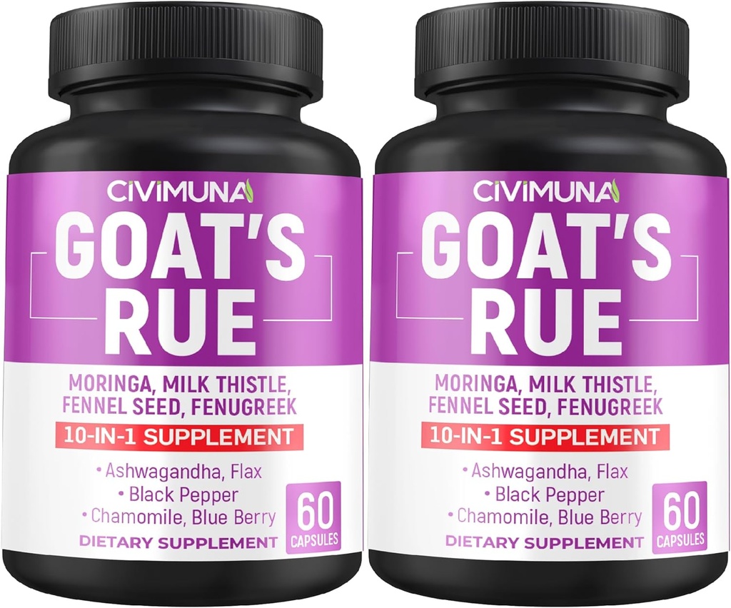 Rue Capsules Kozi z Rue Rue Kozy, Moringa, Thistle mleka i więcej - 120 Kapsułek dla 4 miesięcy dostaw (Opakowanie po 2)