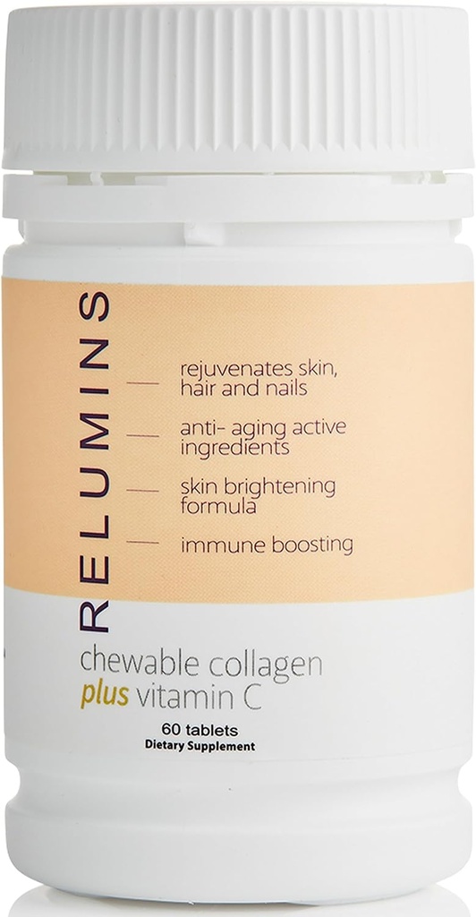 Reluminy Kolagen Suplementy dla Kobiet i Mężczyzn Kolagen Chewable z Jedwabną Peptydem, Kwas hialuronowy, CoQ10, & Witamina C & E - 60 Suplement do Kolagenu Peach- Flavored tabletki na butelkę