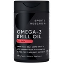 Sports Research Krill Oil Supplement with EPA & DHA Omega 3, Fosholipids & Astaxanthin from Antarktyka - Najwyższe stężenie oleju z kryla dla mężczyzn i kobiet - 500mg, 120 Softgel kapsułki