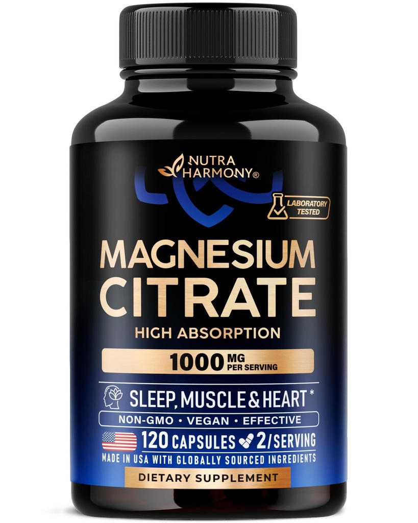 Magnezu Citrate kapsułki 1000mg kapsułki 124; Wysoka Absorpcja Suplement - Sleep, Muscle & Heart Support - Vegan Support 124; Non-GMO - Made in USA - Jak proszek proszku 124; Tabletki 124; Tabletki - 120 Kapsułki, 2 Miesiąc Dostawy