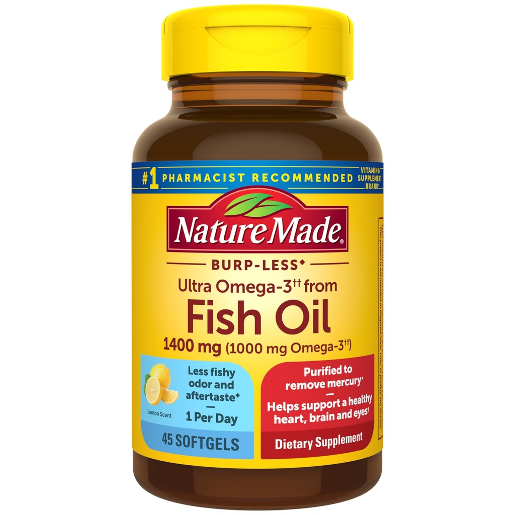 Nature Made Extra Siła Omega 3 Suplementy oleju rybnego, 1400mg, Olej rybny Omega 3 Suplementy jako Estry etylowe dla zdrowego serca, Mózg, Oczy, Wsparcie nastrojów, 45 Softgels, 45 Day Supply