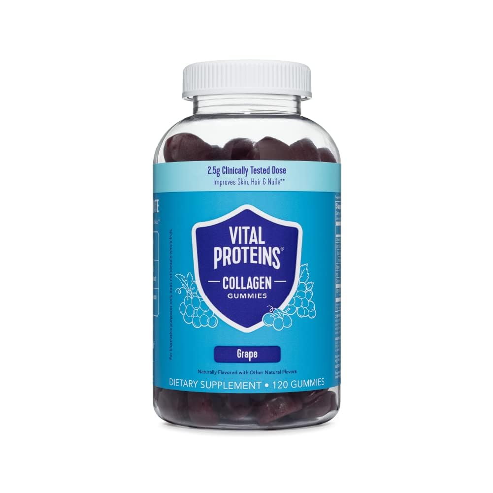 Vital Proteins Collagen Gummies, 2,5g Clinically-Tested Collagen for Hair, Skin, Nails & Rotinkles, 120 ct, 30- Day Supply, Grape Flavor