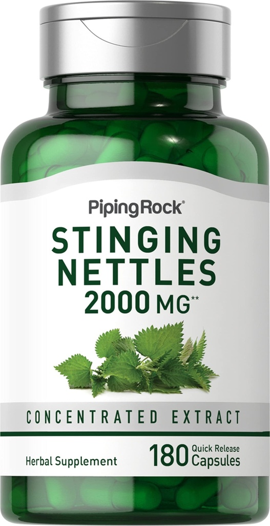 Piping Rock Stinging Nettle Kapsułki 2000 mg Bilans 124; 180 Tabletki Bilans 124; Skoncentrowany ekstrakt z liści 124; Non- GMO & Gluten Free Herbal Supplement