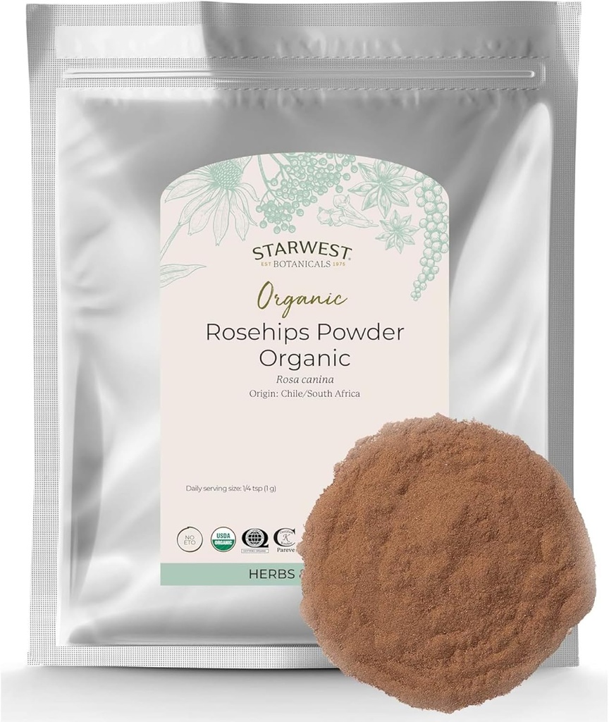 Starwest Botanicals Rosehips Proszek Organiczny - Suszone zioła do herbaty i pieczenia, Finely Ground, Naturalne źródło witaminy C, Certified Kosher, Non-GMO - Bulk 1 lb Bag