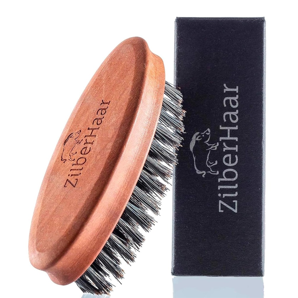 ZilberHaar Pocket Musket and Beard Brush - Stiff Boar Bristles Small Brush - Perfect Beard Grooming Tool - Relieves brode switch - Krótki i średni - Made in Europe