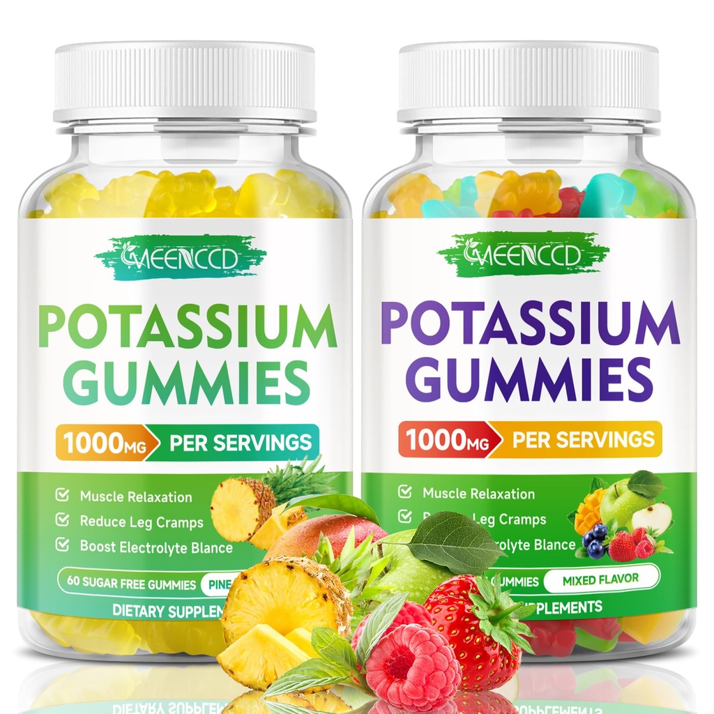 Cytrynian potasu Gummies 1000mg, Gummies suplement potasu o dużej mocy dla dorosłych Kobiety & Mężczyźni, Gummies potasu Wsparcie Choroby nóg i mięśni, Ananas i mieszany aromat owoców