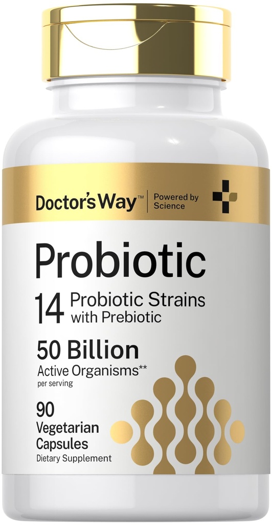Doctor 's Way Probiotic Supplement Agregat 124; 50 Billion Aktywne Organizmy 124; 90 Kapsułki Agregat 124; 14 Szczepy z prebiotyki 124; dla mężczyzn i kobiet Agregat 124; Wegetarianin, Non-GMO, Gluten Free