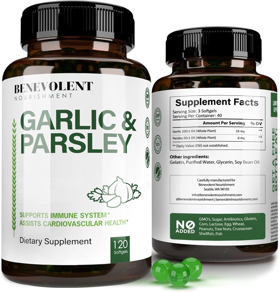 Dobrostkowe suplementy czosnkowe Bez Odorless - 1500 MG Dojrzały ekstrakt oleju Kapsułki, 120 Softgels - Przeciwutleniacz Immunitet Wsparcie Czosnek Tabletki & Promotes Zdrowy Cholesterol Poziomy - Nie GMO 40 Day Supply