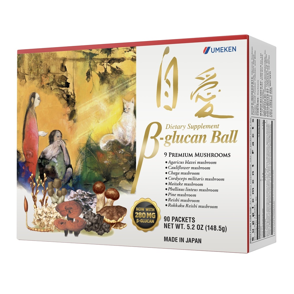 Umeken Beta Glucan, Immune Boost, Mushroom Extract, Suplement diety, Mieszanka 9 Premium Glushroom Extract Pakiety, Łatwe do przyjęcia suplementy Beta Glucan, 3 Supply Month, 90 Count Box, Opakowanie 1