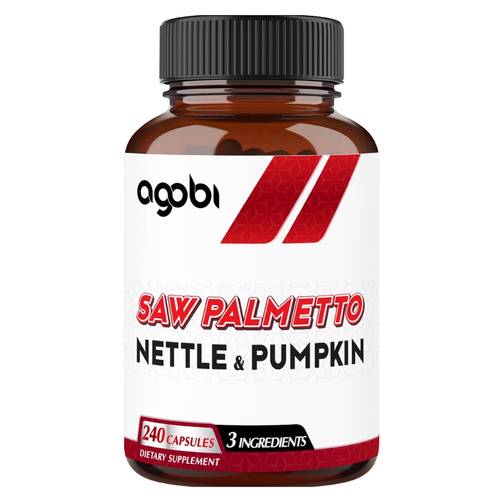 Agobi Saw Palmetto Suplement z Nettle Leaf & Pumpkin - Wsparcie dla Resteful Mood, Zdrowie włosów, System immunologiczny i produkcji energii - 240 Kapsułki Veggie dla 4-Miesiące Dostawy