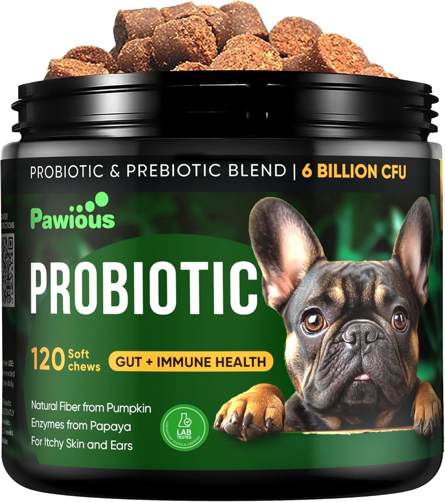 Probiotyki dla psów - Enzymy trawienne Gut Flora, Zdrowie trawienne, System immunologiczny - Biegunka Wsparcie, Swędząca Skóra, Alergie - Dynia, Łysienie lniane, Proszek papaja - Probiotyczne żucia dla psów