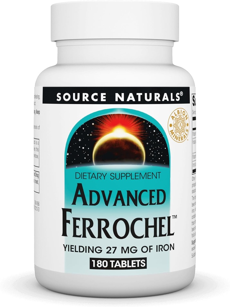 Źródło Naturals Advanced Ferrochel, Suplement diety z 27 mg żelaza - 180 tabletek