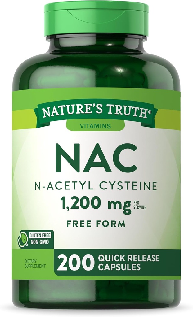 Nature 's Truth NAC N- Acetyl Cysteine Bis124; 1,200mg Bis124; 200 Capsuls 124; Free Form Amino Acid 124; Non- GMO & Gluten Free Supplement