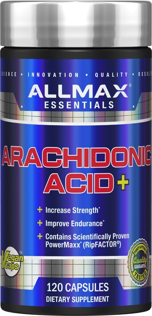 ALLMAX Essentials Arachidonic Acid + - 120 Kapsułki - Zwiększa wytrzymałość i poprawia wytrzymałość - Gluten Free - 30 Służenia
