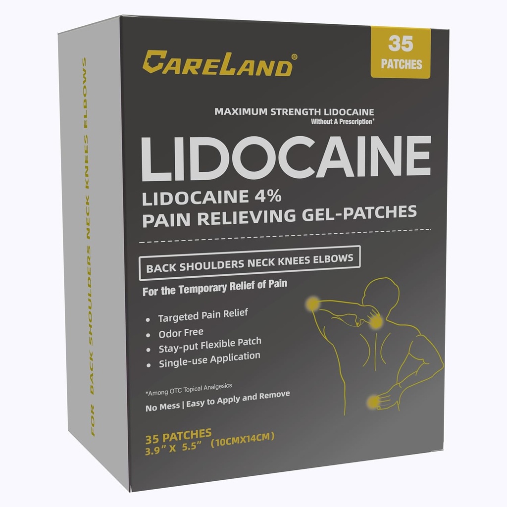 CARELAND 4% Lidokaina żel łata, 35 Hrabia Maksymalny ból siły łaty dla ulgi mięśniowej w szyi plecy kolana i łopatki niezapachowe Numbing Patch dla kojące nerwy, łączniki