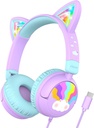 Słuchawki dla dzieci iClever USB C, LED Light Up, 85dBA Safe Volume, Stereo Sound Toddler słuchawki dla szkół podróży, Dzieci słuchawki z Cord dla iPad Tablets, Meow Lollipop- Purpurowy