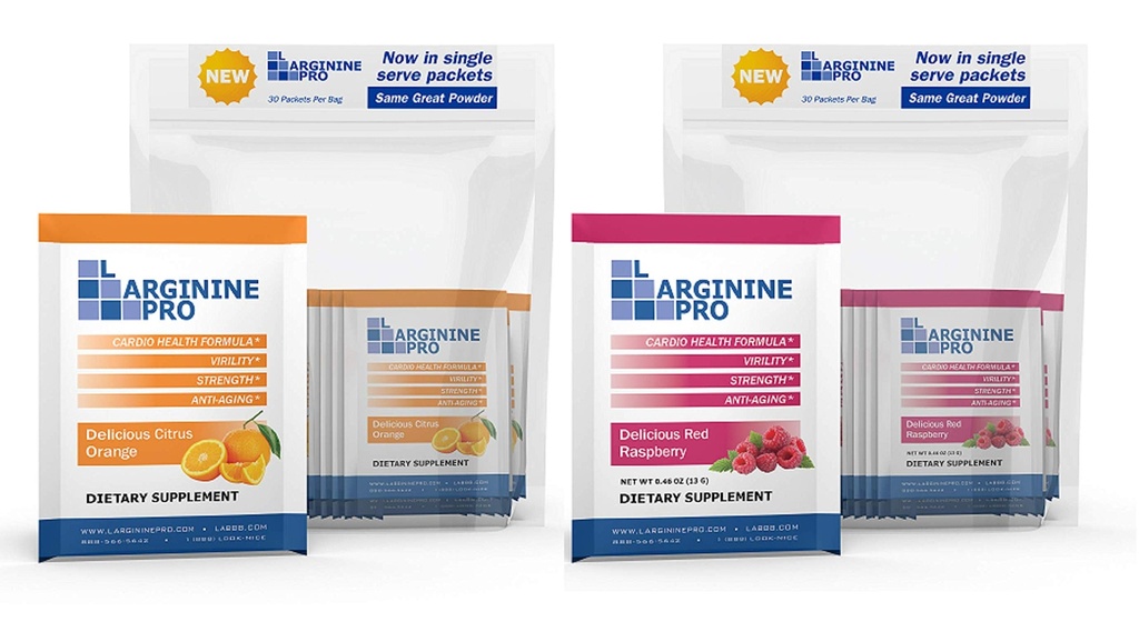 L- ARGININE PRO Supplement Proszek Butelka 124; 60 Pakiety pojedyncze Podawać Rozmiar podróży 124; 5,500 mg L- argininy Plus 1,100mg L- cytruliny, Malina & Pomarańcza