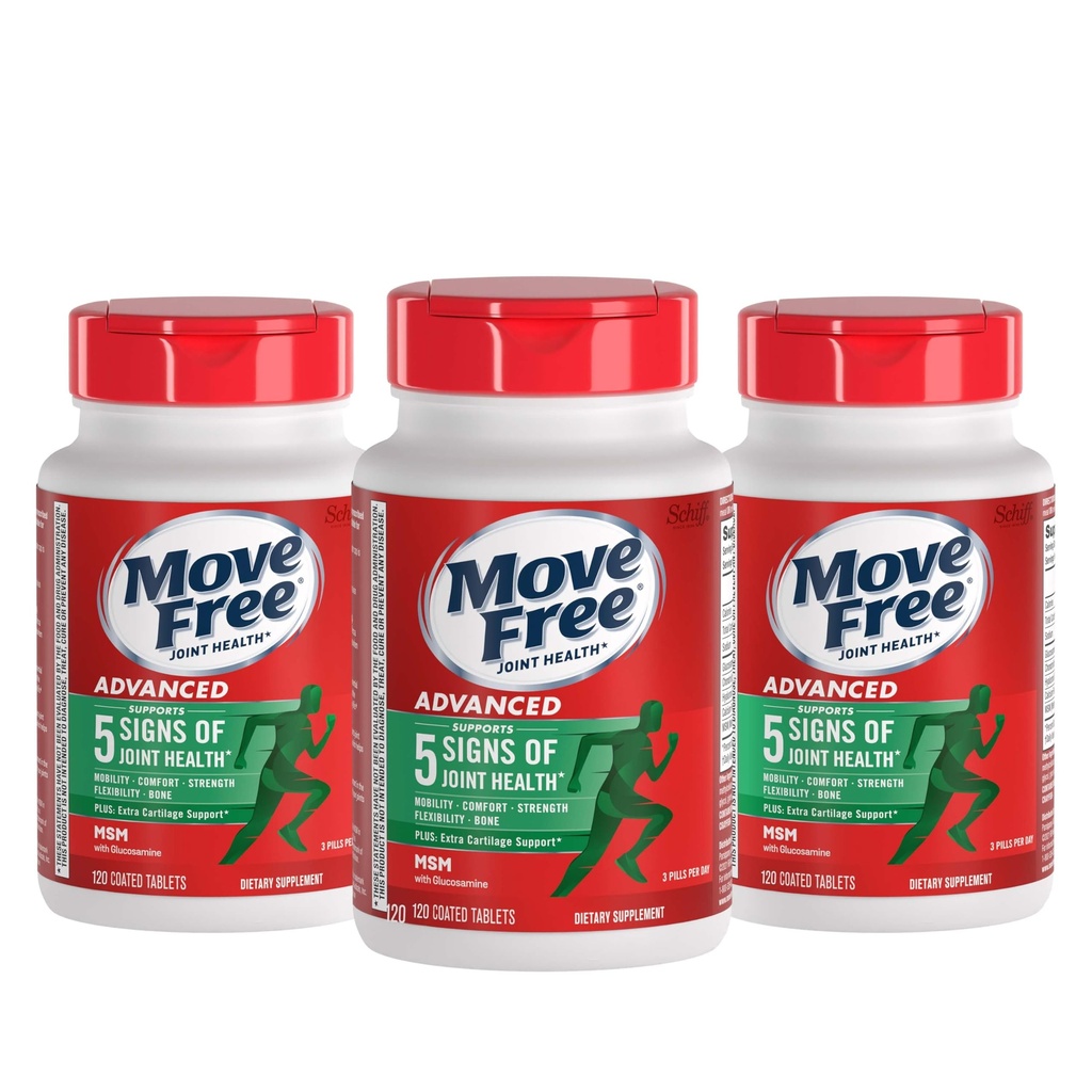 Przenieś Free Advanced Glucozamina Chondroitin MSM Joint Support Supplement, Pomaga Mobilność Comfort Siła Elastyczność & Kości - 120 Hrabia (Pack of 3)