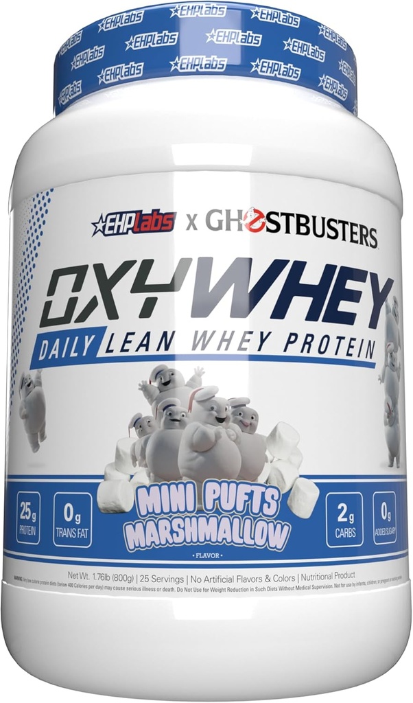 EHP Labs OxyWhey Protein Isolate - 25g Wysokie białko, Niskie węglowodory, Bezcukrowa substytucja posiłków - Lean Whey Powder for Muscle Recovery - Non-GMO, Gluten Free - 25 Serves - Marshmallow