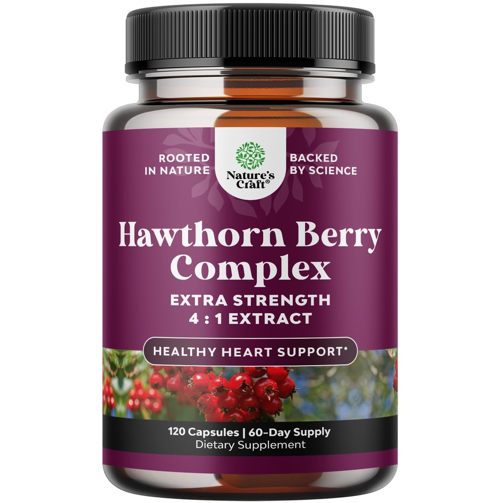 Wysoka wytrzymałość Hawthorn Berry Kapsułki - Czysty przeciwutleniacz Hawthorn Berry Suplement z liści i kwiatów Ekstrakt 4: 1 dla zdrowego serca i trawienia - Wsparcie energetyczne dla mężczyzn i kobiet - 120 Count Pack