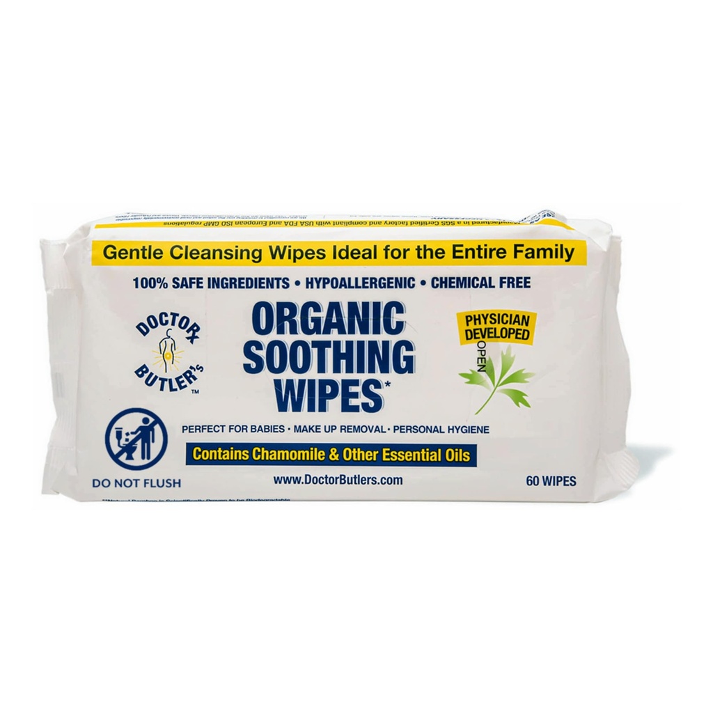 Wipes Doctor Butler 's Soothing - All-Purpose Wet Wipes for Sensitive Skin, Face Wipes, and Baby Wipes with Rumomile and Esential Oils * (1 Pack - 60 Count)