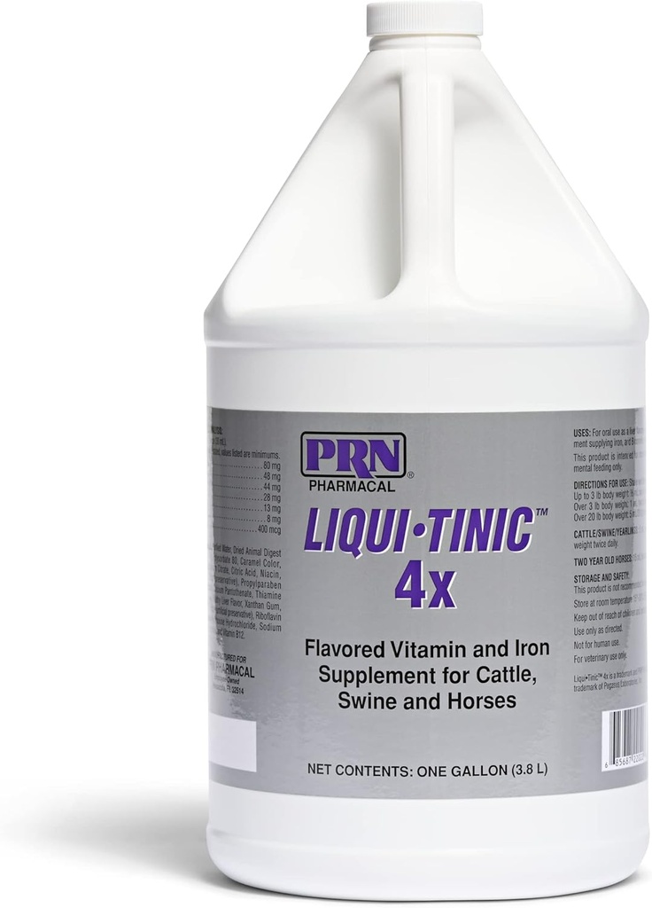 PRN Pharmacal Liqui- Tinic 4X - Żelazko i witaminy Doustny suplement odżywczy dla pets- Iglo- Suplement zapachowy z żelaza & B- Kompleks witaminy do wsparcia Wellness - 1 Gallon