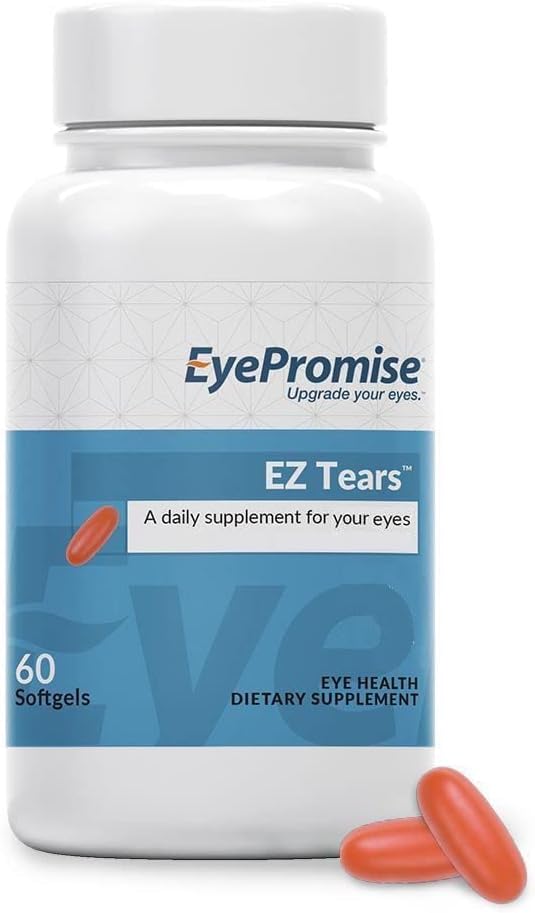 EyePromise EZ Tears Eye Witamina - 60 Softgels, 30- Day Supply - Suplement do oczu z Omega 3, Primrose Oil & Turmeric Root Extract - Nawadnianie oczu, Suchość, Swędzenie i czerwienienie