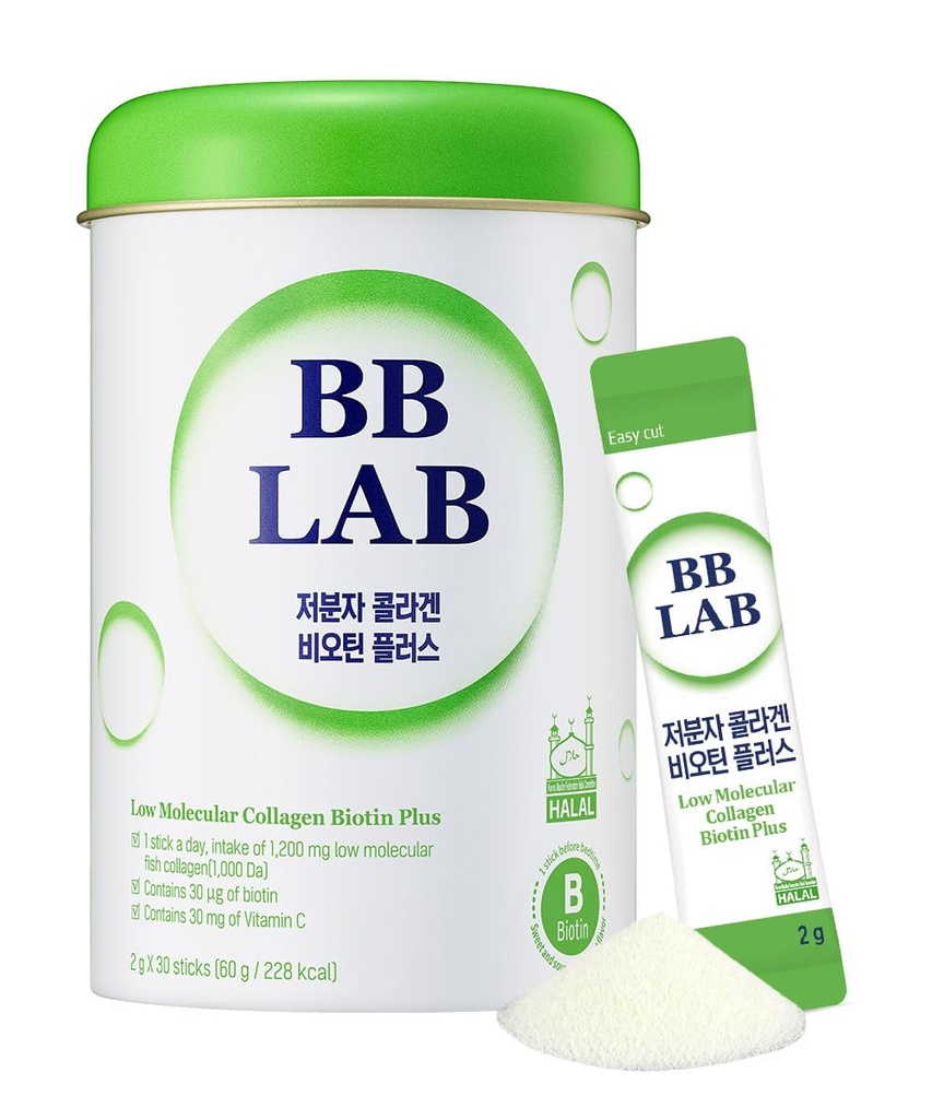 BB LAB Kolagen niskocząsteczkowy Biotin Plus, Kolagen Halal, Suplement do proszku, Koreański Kolagen Morski, Kolagen Ryba Kolagen Peptydy, Biotin, Witamina C, Szybka Absorpcja, Shine Muscat Flavor