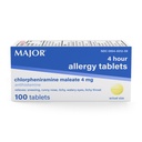 MAJOR 4 Mg tabletki alergiczne - Chlorfeniramina Maleinian 4-godzinny alergia Medycyna - Antyhistamina dla ulgi kiszenia, Swędzacze oczy, Swędzacze Gardło i Nose Runny - 100 Hrabia (1 Pack)