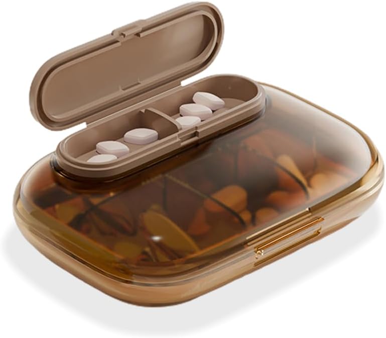 Mały 7 dniowy pill Case, Compact Weekly Witamina Box, Przenośny Pill Dispenser podróży, Stylowe leki i suplementy Organizator (Brown)
